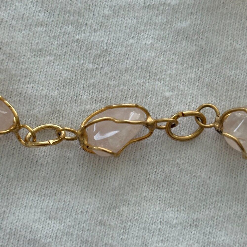 Vintage Polished Rose Quartz Stones with Gold Wire Cage Bracelet EUC - Picture 3 of 6